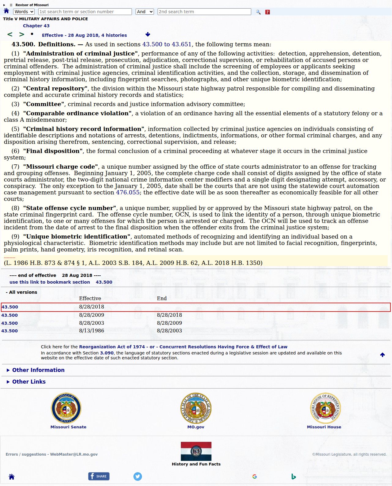 Clinton criminal records and Missouri Central Repository definitions