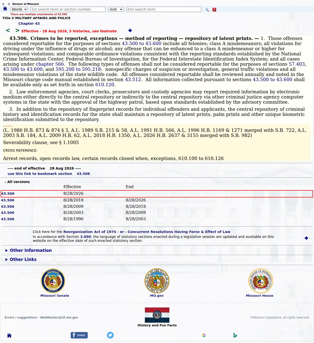 Clinton arrest records and Missouri reportable event statute
