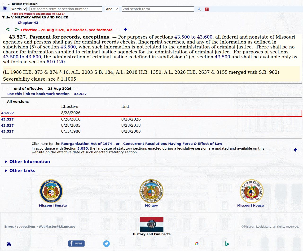 Clinton criminal record flow and Missouri dissemination law