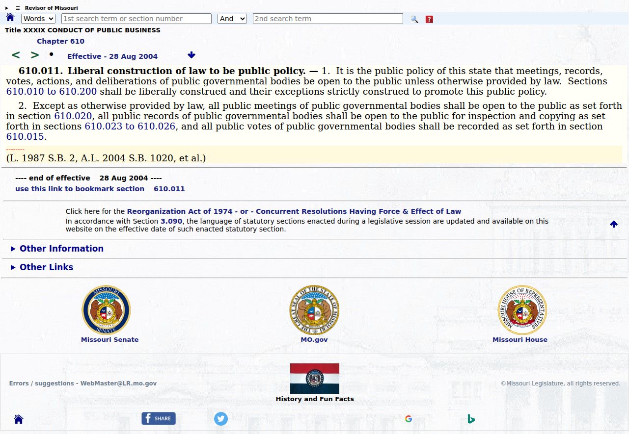 Clinton public records and Missouri Sunshine Law policy