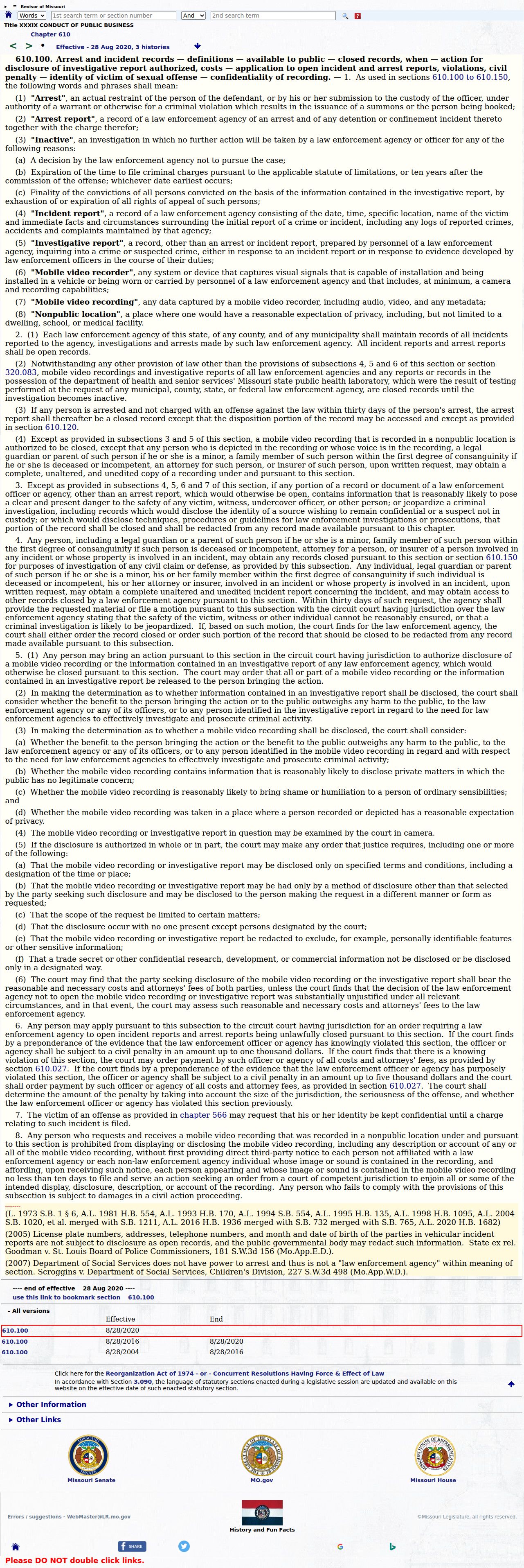 Clinton arrest and incident record access statute