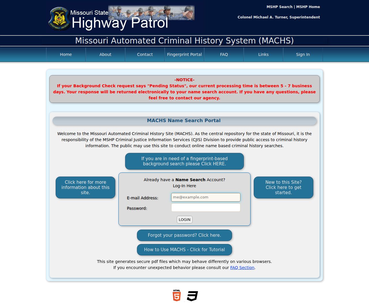 MACHS portal for Henry County criminal history checks