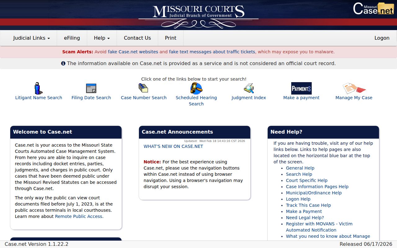 Missouri Case.net search for Henry County criminal court records