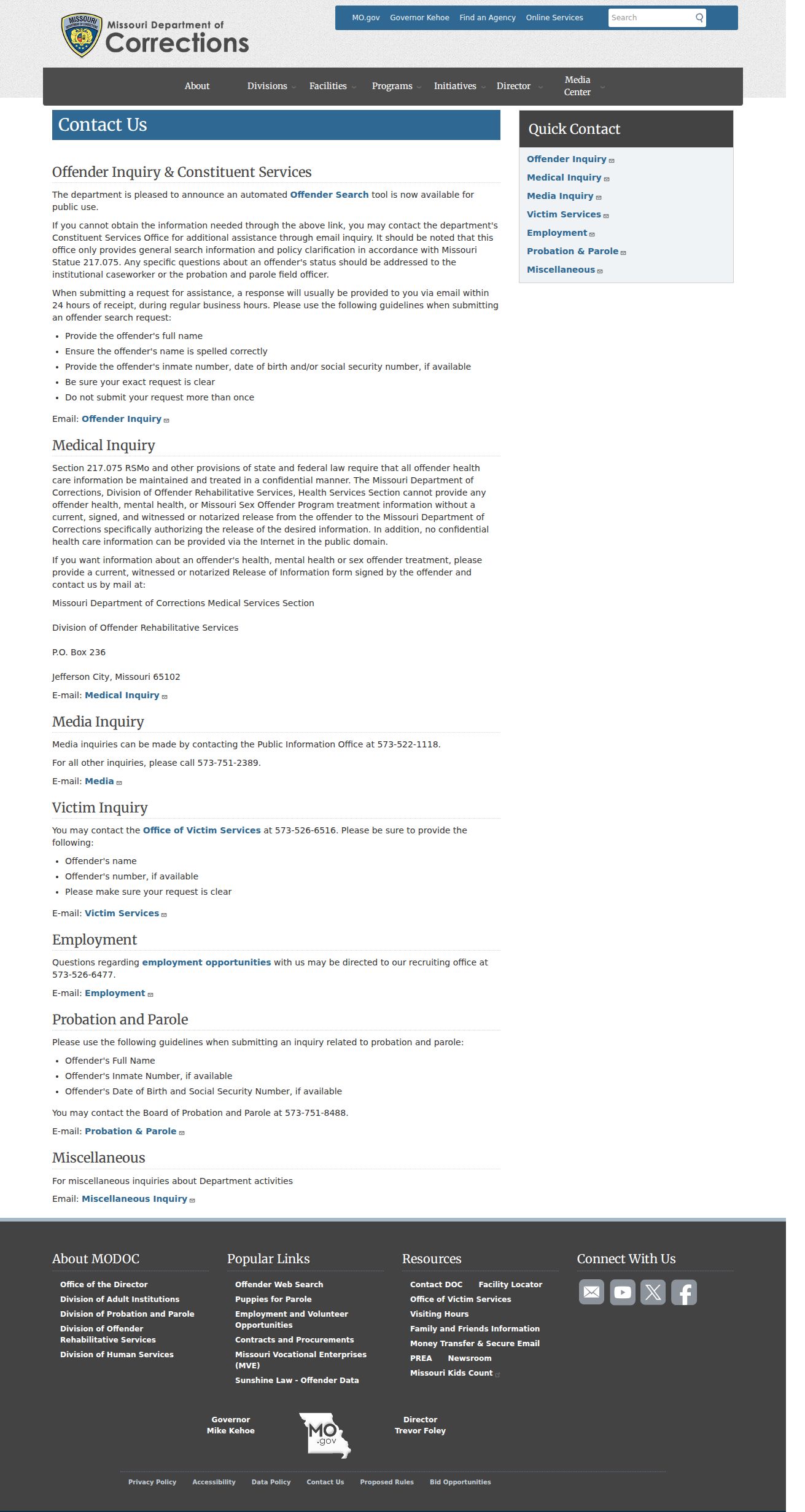 Henry County sex offender lookup and Missouri corrections inquiry page