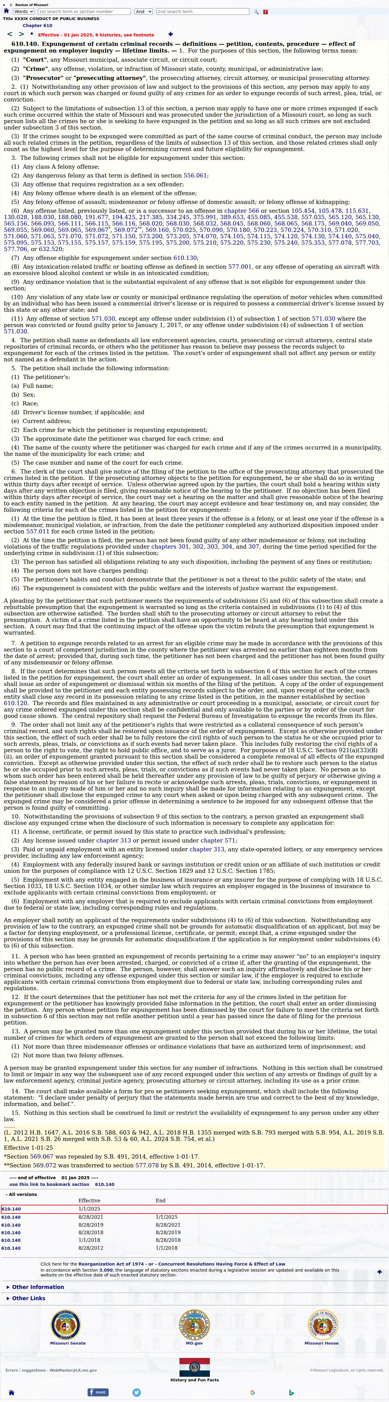 Windsor criminal record check and Missouri expungement statute