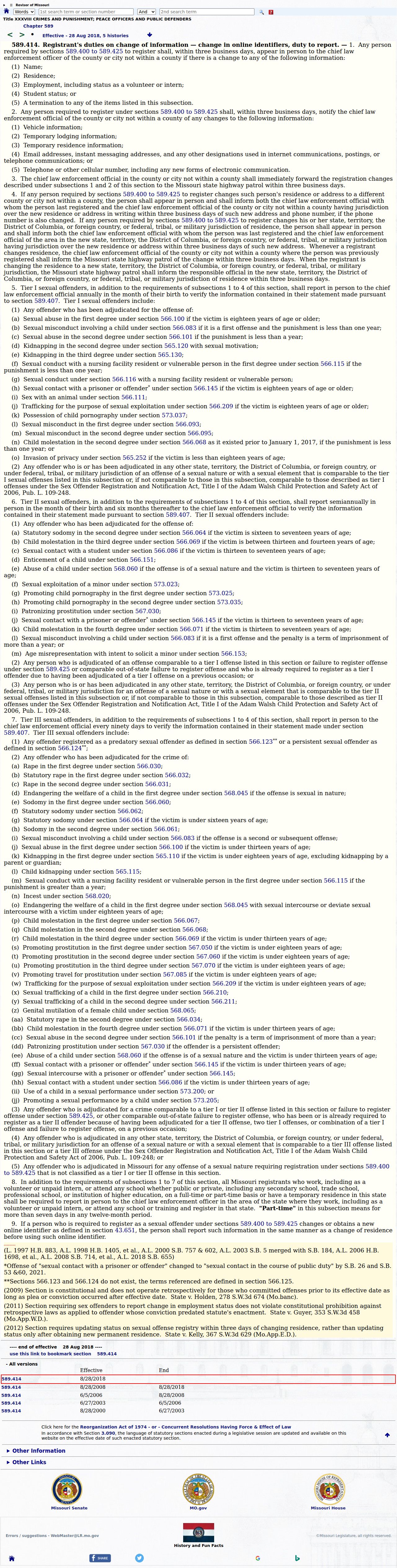 Windsor sex offender record lookup and Missouri tier rules