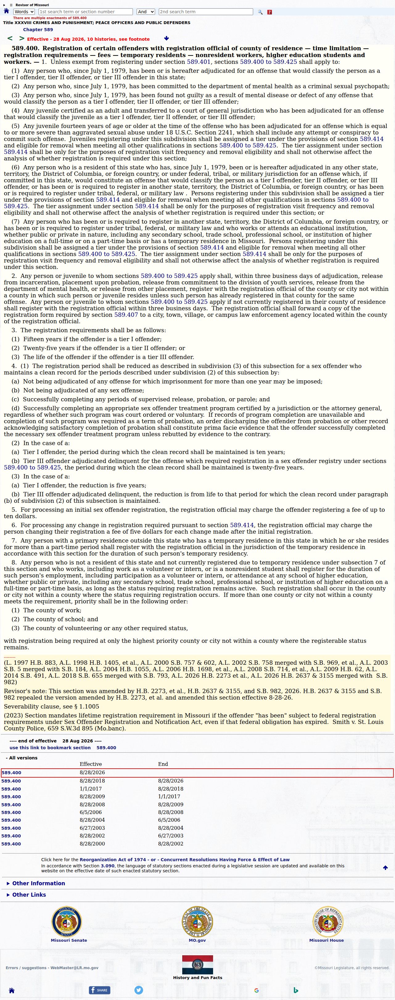 Windsor criminal records and Missouri registration coverage